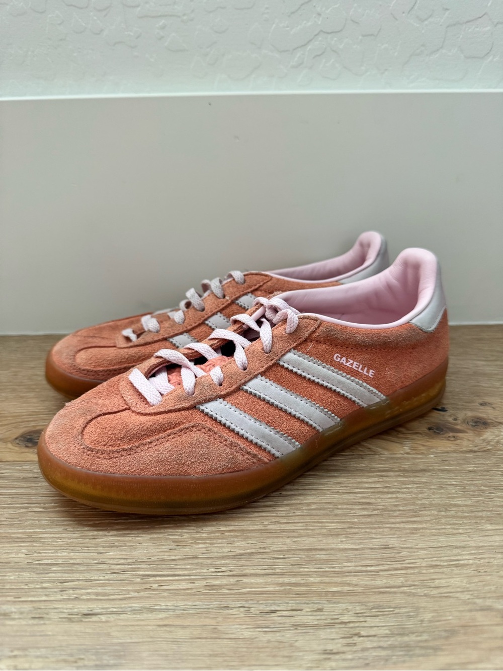 adidas Gazelle Suede Sneakers in Peach Pink and White
